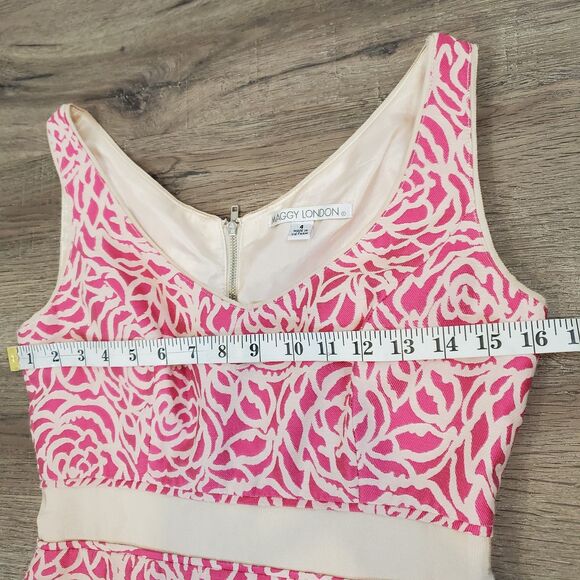 Maggy London Pink Floral Empire Waist Sheath Dress 4 Preppy Career Party Barbie - Picture 8 of 13